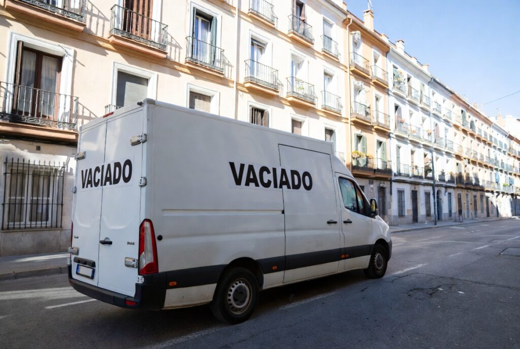 Furgoneta tras vaciado de pisos por desahucio