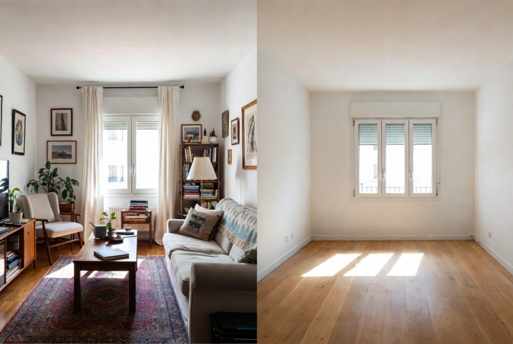 Antes y después de vaciado de pisos en Madrid