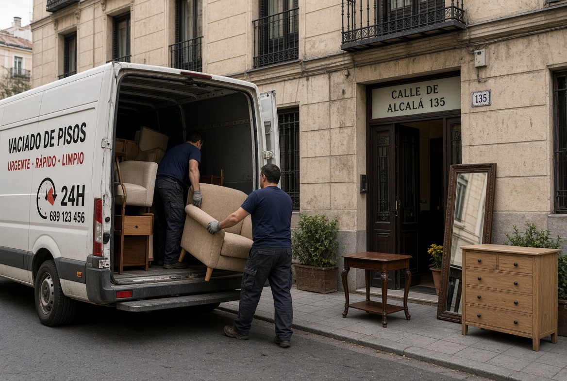 Equipo de vaciado express cargando enseres en Madrid